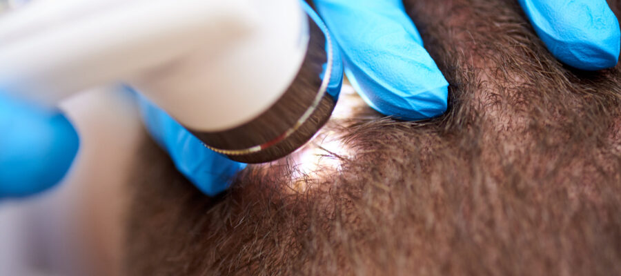 Microscopic examination of the hair and skin of the scalp.