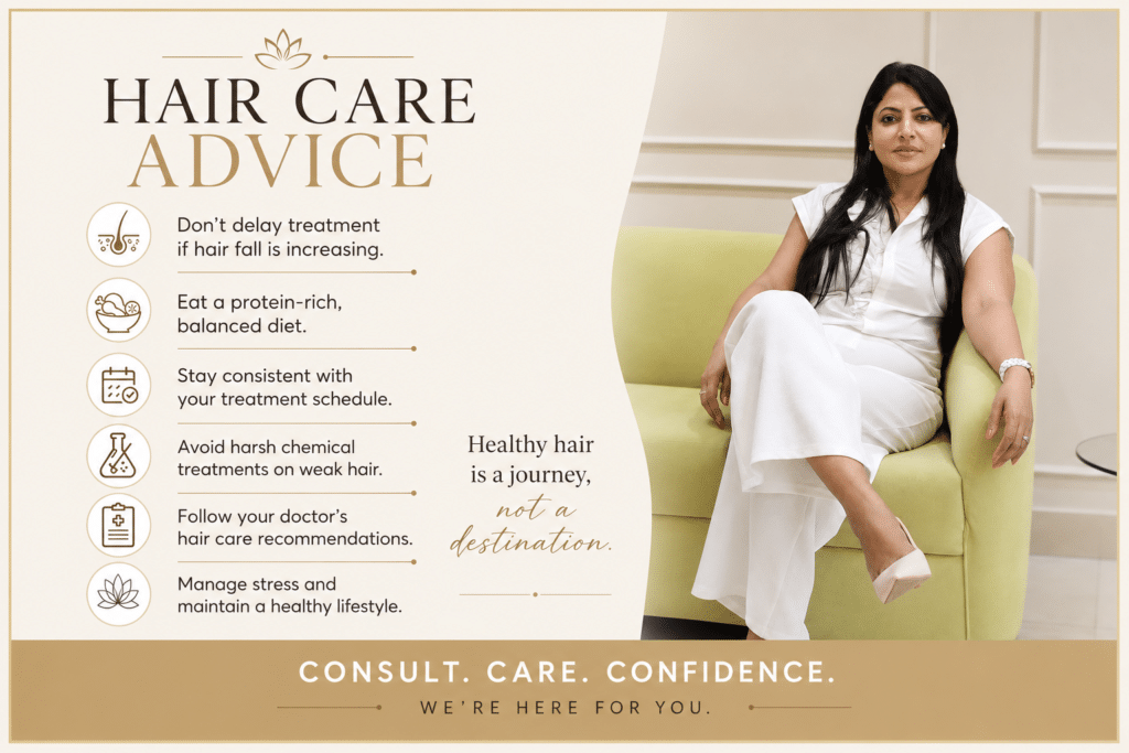 Dr. Shibani Staney sharing expert hair care advice after Hair PRP Treatment in Borivali to support healthy hair growth and reduce hair fall.